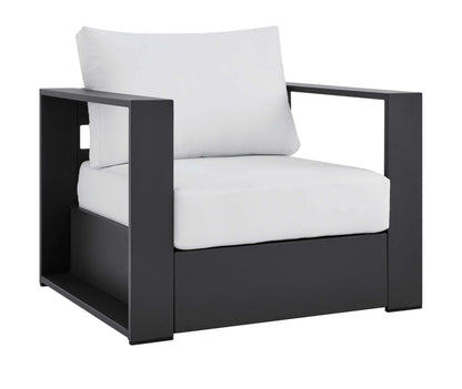 Lamod Aluminum Armchair in Charcoal frame with white cushions
