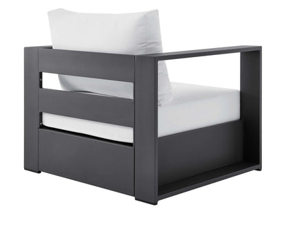 Lamod Aluminum Armchair in Charcoal frame with white cushions