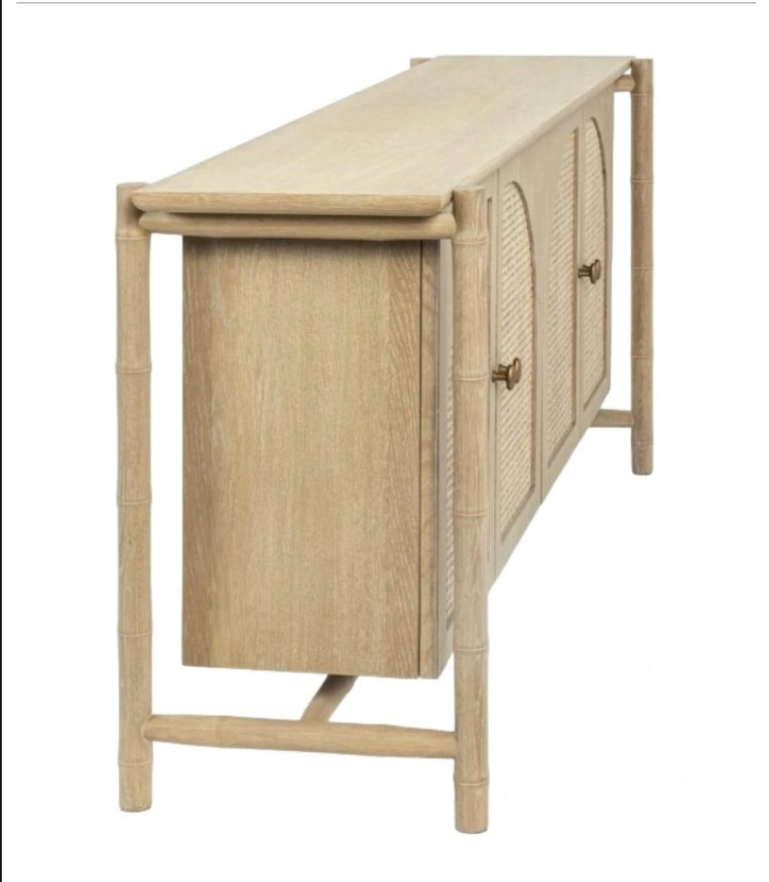 Brand New 79" Solid Oak Wood 4Dr Sideboard Cabinet with cane and antiqued brass handles