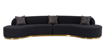 - Glam Black Fabric Curved Sectional Sofa with Grey Pillows
