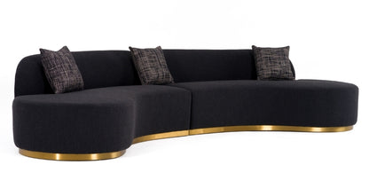 - Glam Black Fabric Curved Sectional Sofa with Grey Pillows