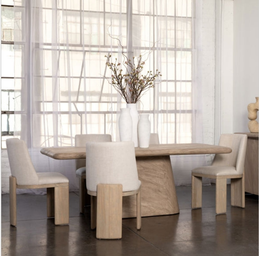 New 94" Sandblasted Rectangular Dining table w center pedestal base finished in natural oak color