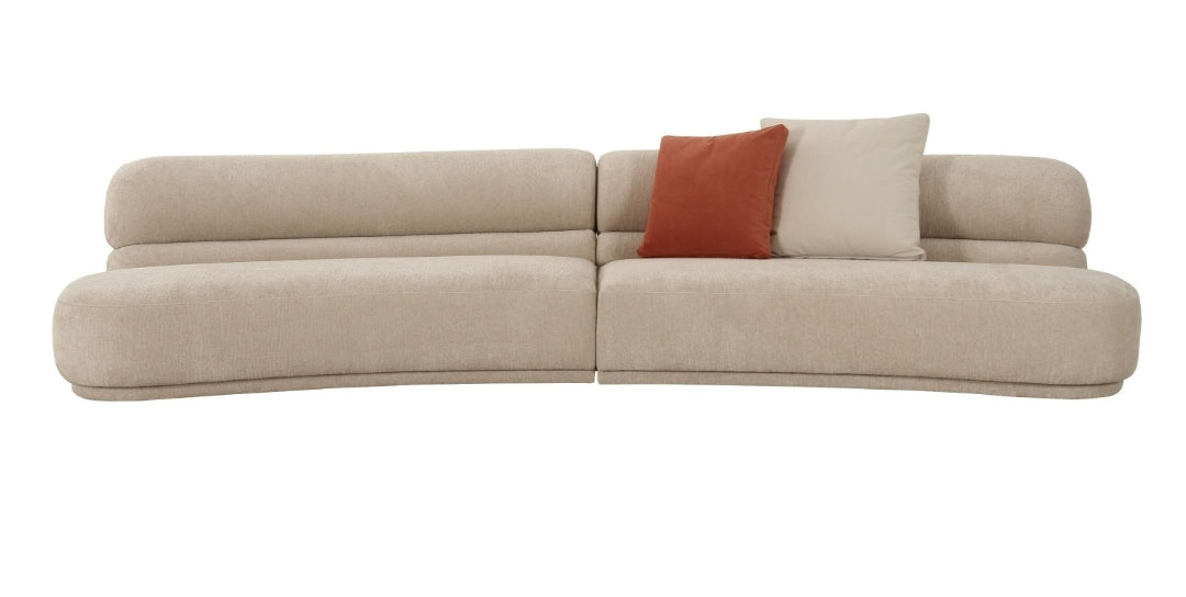 137" Modern Beige Fabric Curved performance fabric Sectional