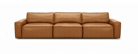 3 Piece 125" Sofa Upholstered in Cognac Full Top Grain Leather