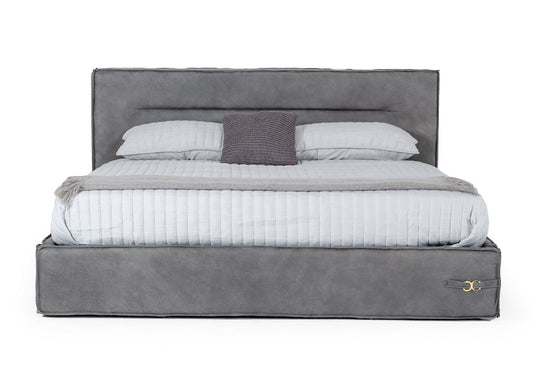 Eastern king Italian Contemporary Grey Leather Bed