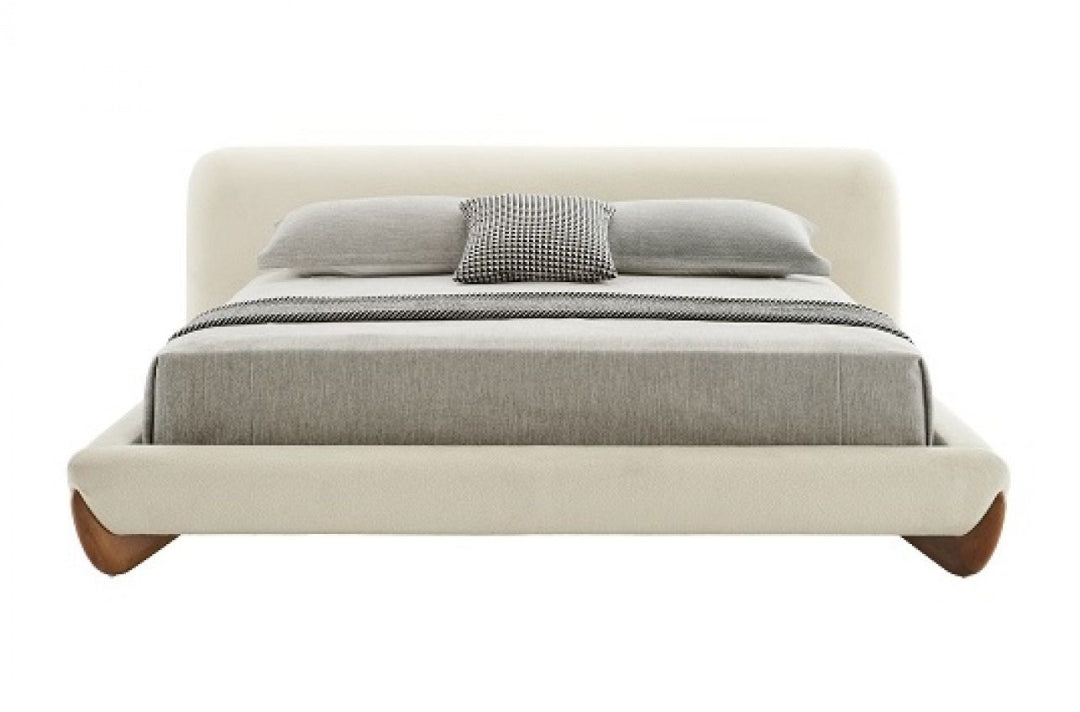 King size Contemporary Cream Fabric and Walnut  Bed-eastern