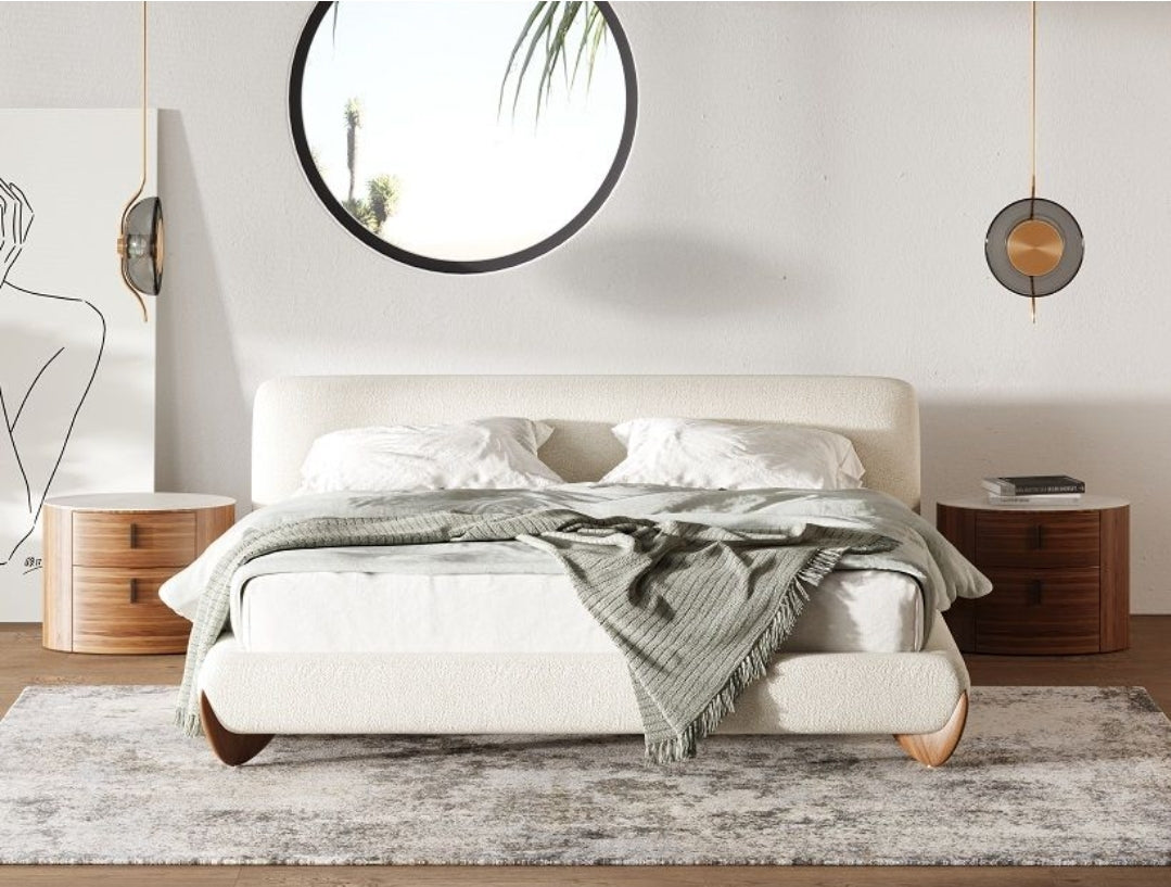 King size Contemporary Cream Fabric and Walnut  Bed-eastern