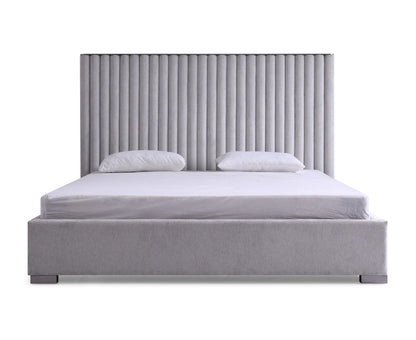 Eastern King Silver & Grey Velvet Upholstered Platform Bed