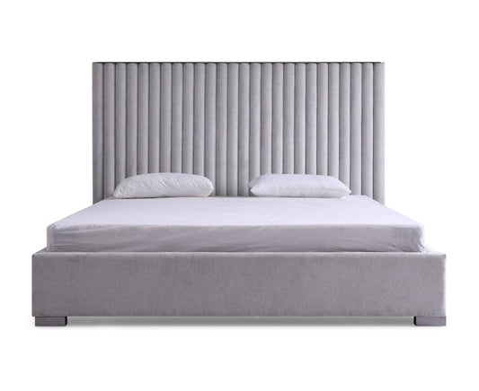 Eastern King Silver & Grey Velvet Upholstered Platform Bed