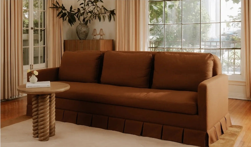 98" Pleated Slipcovered Chocolate Terracotta performance Weave Sofa by Moe's