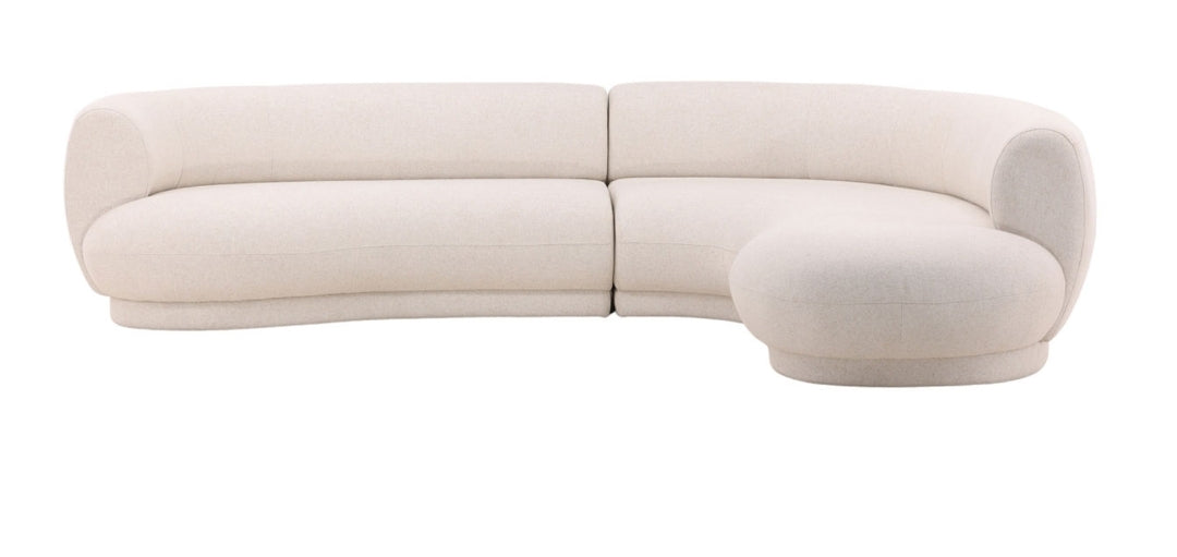 128" Frio Cream upholstered curved sectional with chaise
