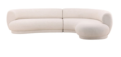 128" Frio Cream upholstered curved sectional with chaise