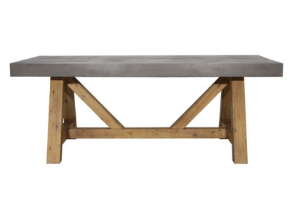 79" Outdoor Solid Concrete Dining Table with wood trestle pedestal