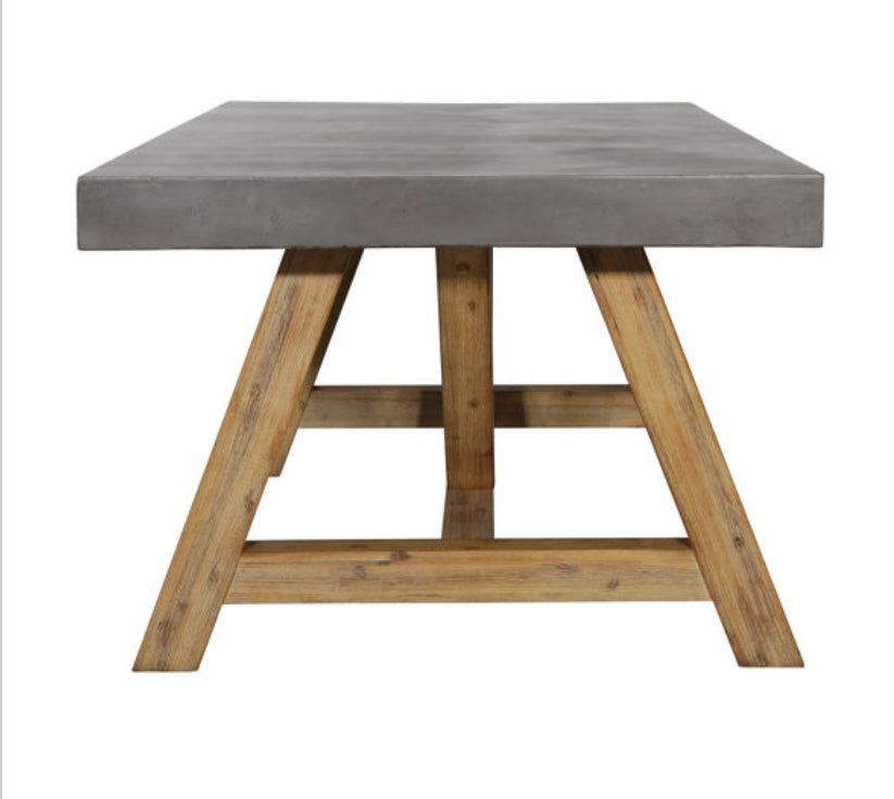 79" Outdoor Solid Concrete Dining Table with wood trestle pedestal