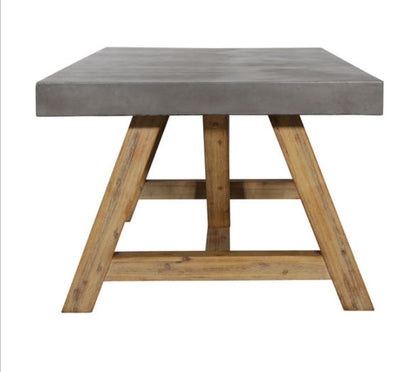 79" Outdoor Solid Concrete Dining Table with wood trestle pedestal