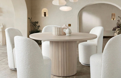 Tete Upholstered Swivel dining chair in ivory performance boucle fabric