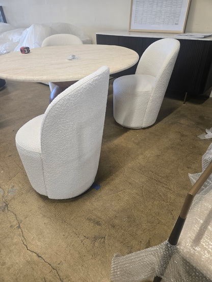 Tete Upholstered Swivel dining chair in ivory performance boucle fabric