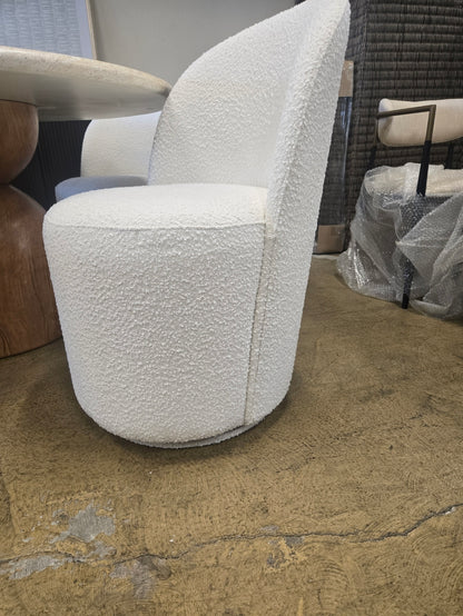 Tete Upholstered Swivel dining chair in ivory performance boucle fabric