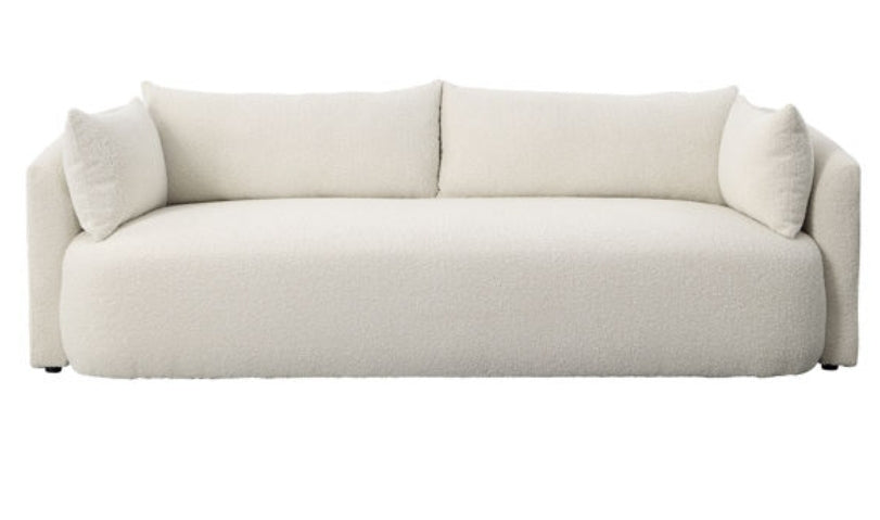 Mackay Bench seat Sofa upholstered in performance fabric ivory and camel