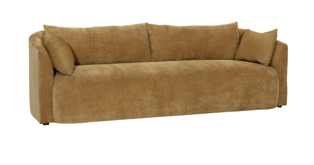 Mackay Bench seat Sofa upholstered in performance fabric ivory and camel