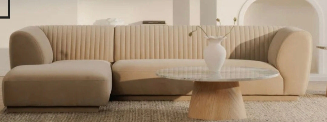 Lisette Channel tufted Performance Velvet Sectionall upholstered in beige plush fabric