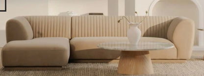 Lisette Channel tufted Performance Velvet Sectionall upholstered in beige plush fabric