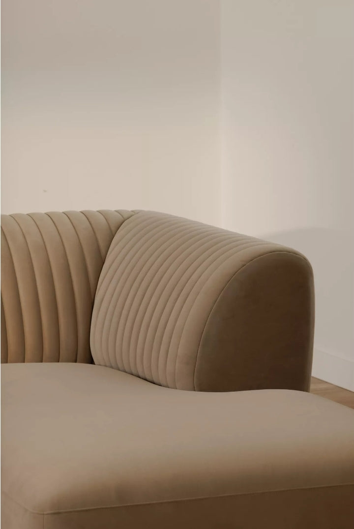 Lisette Channel tufted Performance Velvet Sectionall upholstered in beige plush fabric