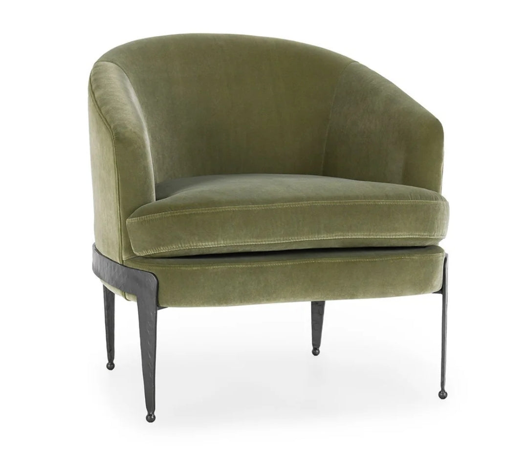Lime Green Plush Velvet Upholstered Accent Chair with hammered Iron frame
