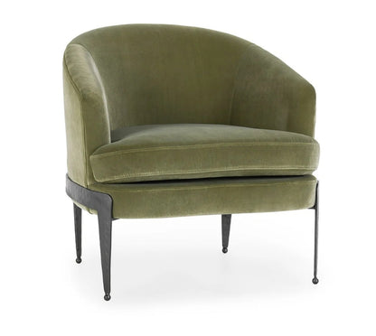 Lime Green Plush Velvet Upholstered Accent Chair with hammered Iron frame