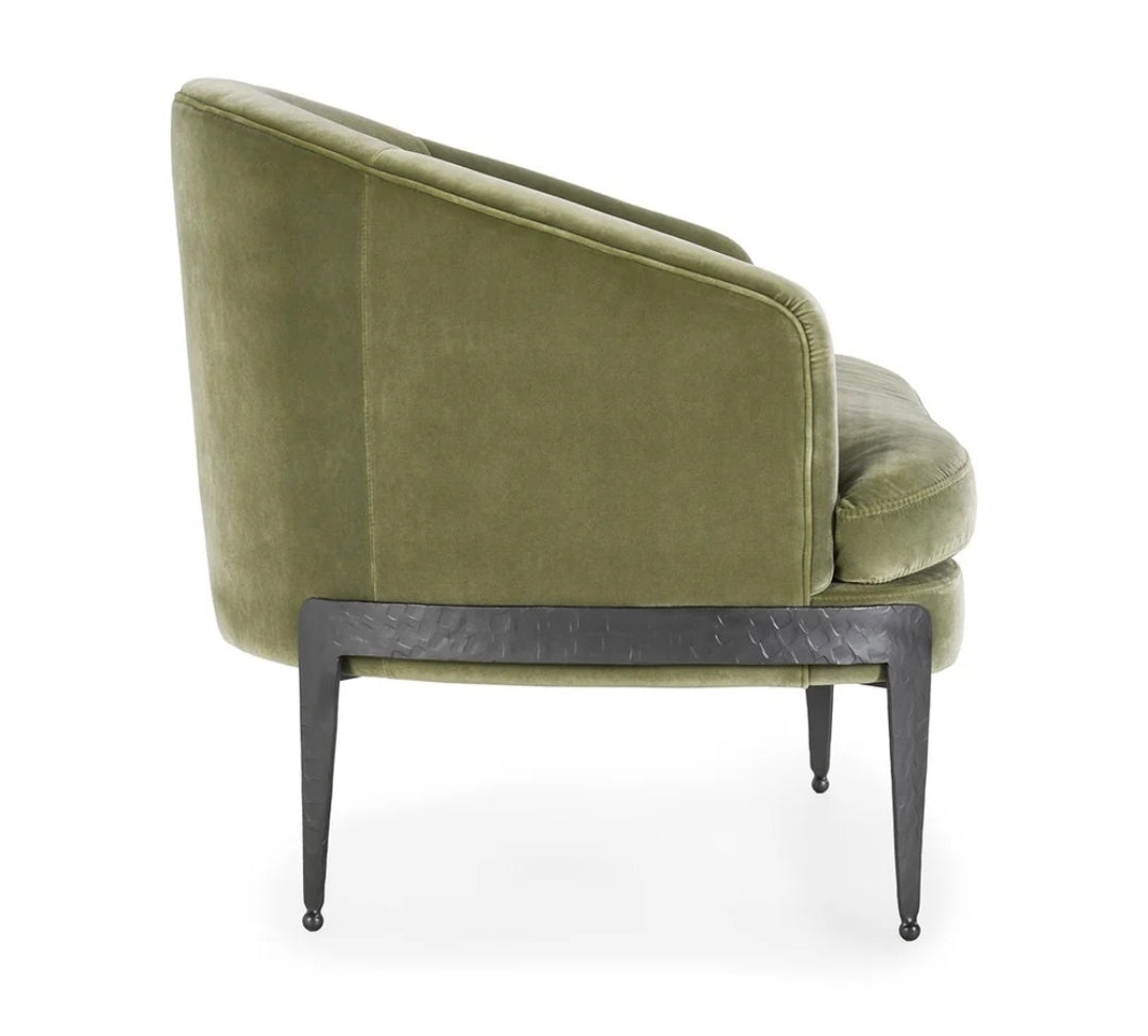 Lime Green Plush Velvet Upholstered Accent Chair with hammered Iron frame