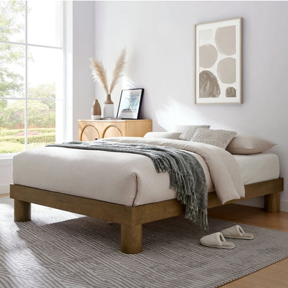 Luna Solid Wood Queen Platform Bed in French Oak