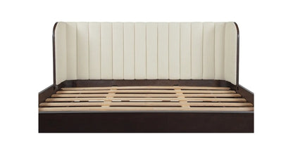 Sloan Birch Wood Bed with cream channel back upholstery