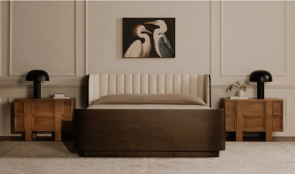 Sloan Birch Wood Bed with cream channel back upholstery