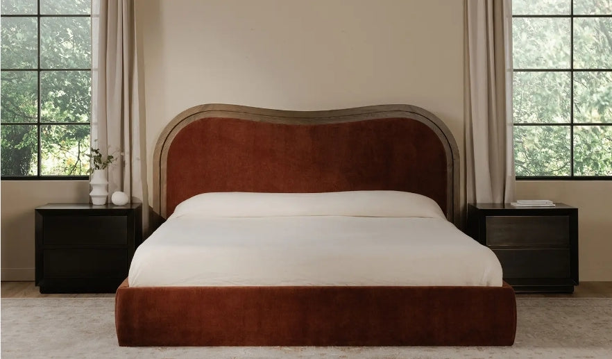 Lulu King Bed upholstered in Velvet Rust Chestnut