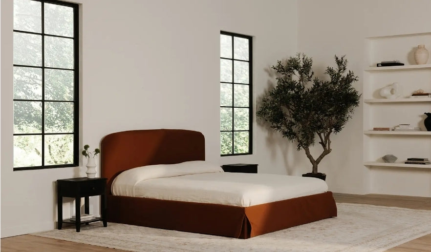 Prime King Slipcover Storage Bed upholstered in Rust