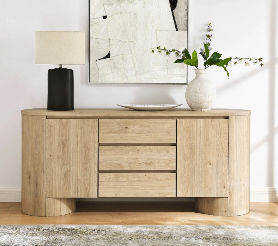 Lucas Rounded Sideboard Media Cabinet finished in Natural oak