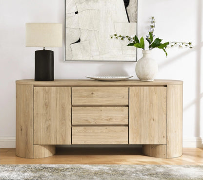 Lucas Rounded Sideboard Media Cabinet finished in Natural oak