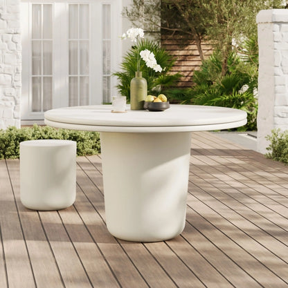 48" White Concrete Round Dining Table