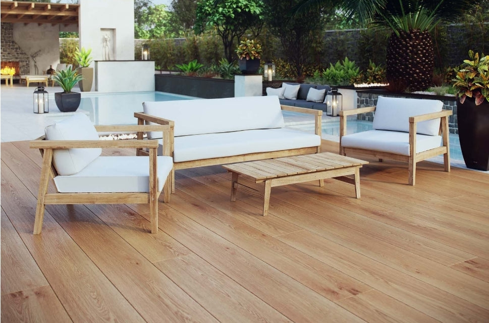 Maribella Outdoor Teak Sofa Set - White Cushions