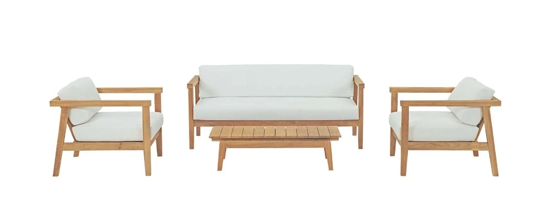 Maribella Outdoor Teak Sofa Set - White Cushions