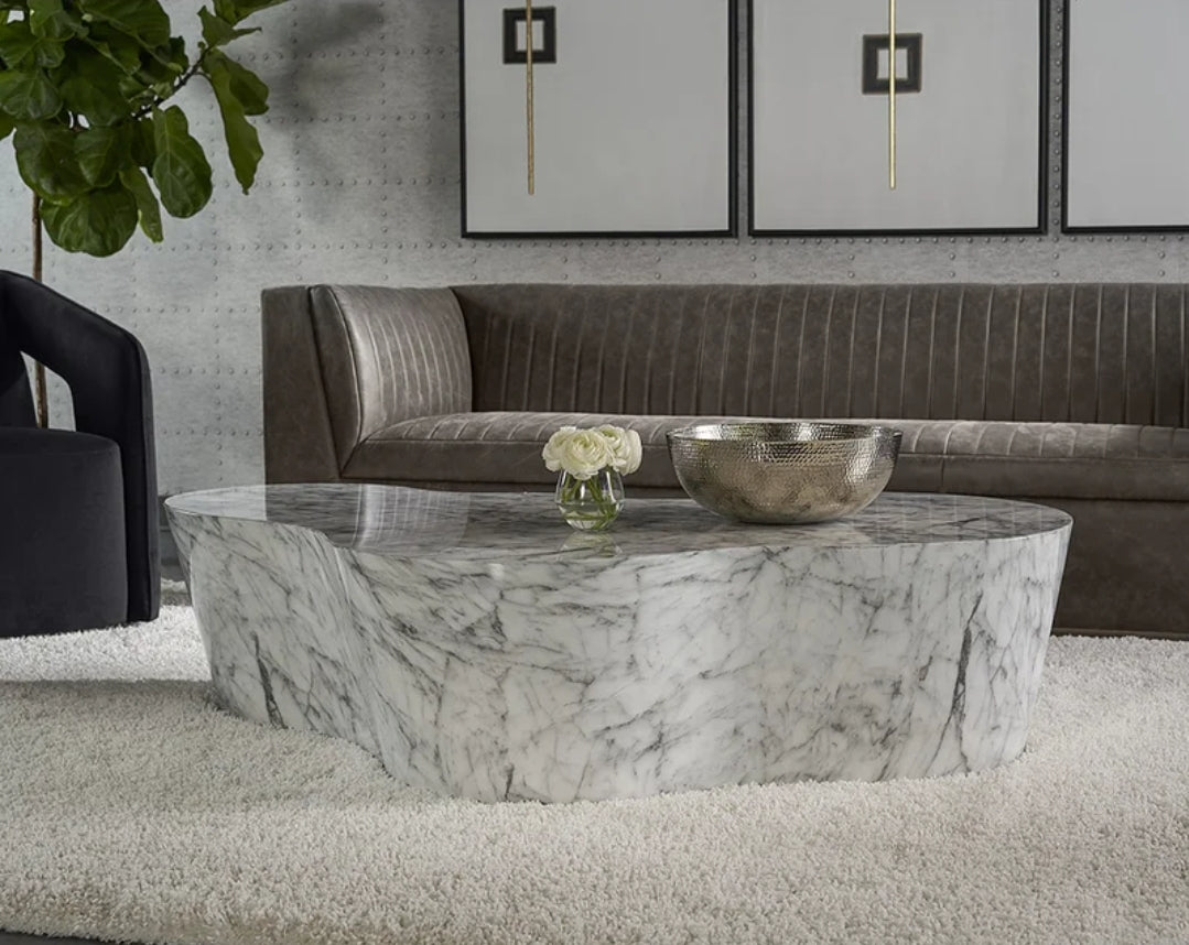 Brand New West Elm Bradhurst Coffee Table (60") concrete Coffee table with Marble