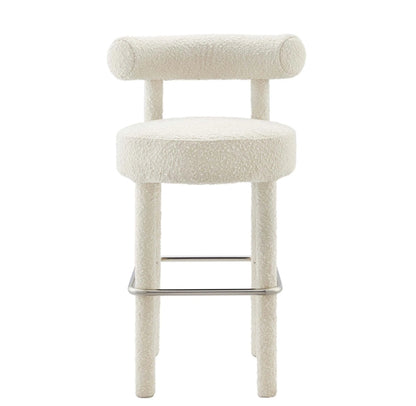 Jezebel Boucle upholstered bar stool in ivory fabric