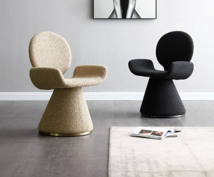Pomme Beige textured Fabric Dining Chair with brushed brass