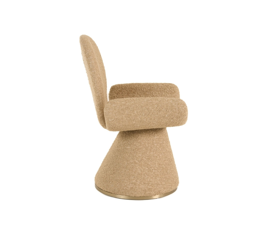 Pomme Beige textured Fabric Dining Chair with brushed brass