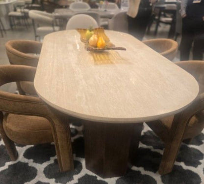 Paige Travertine Dining Table - walnut base