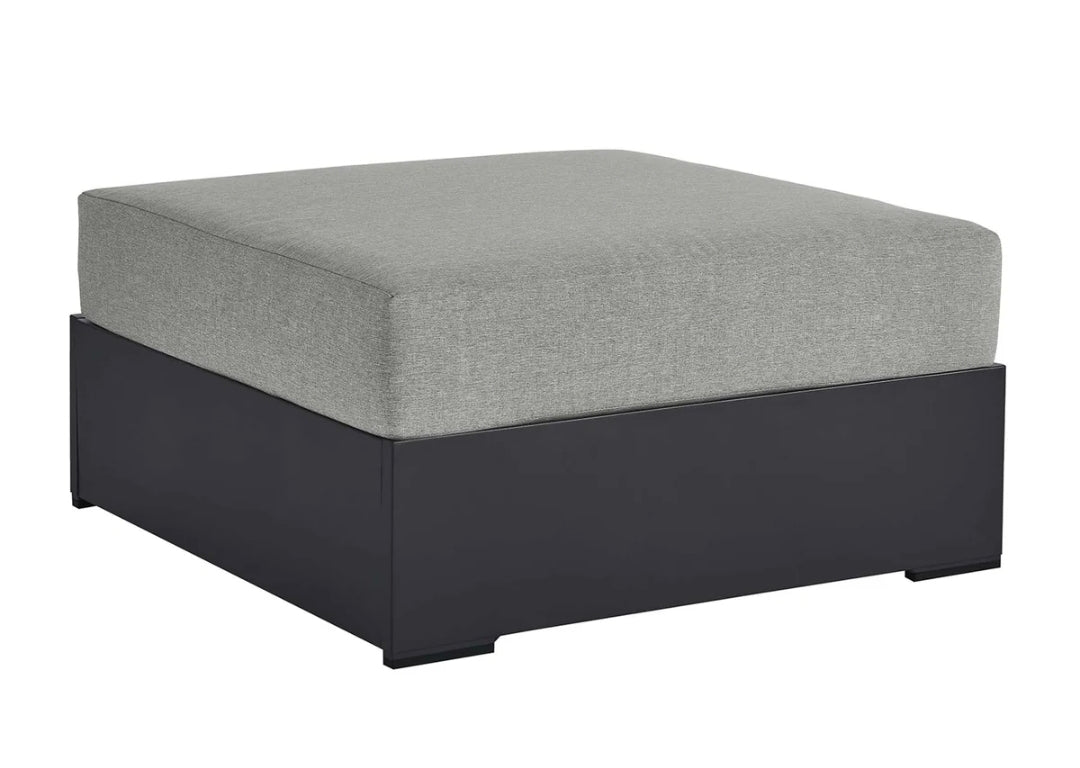 Lamod Modern powder coated aluminum black sofa upholstered in gray outdoor cushions