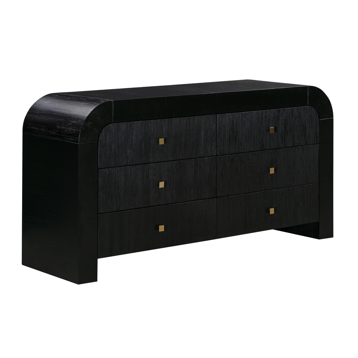 Rounded 6 Drawer Black Dresser