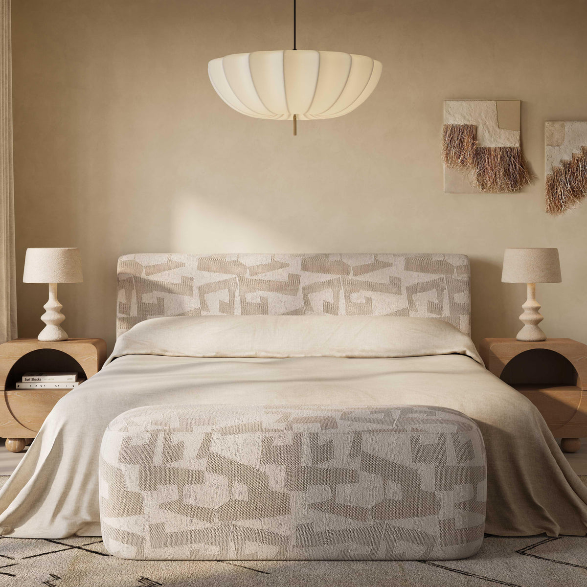 Isla Cream Jacquard Pattern Queen Bed