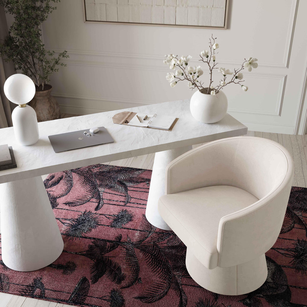 Kristen Cream Upcycled Chenille Rolling Desk Chair
