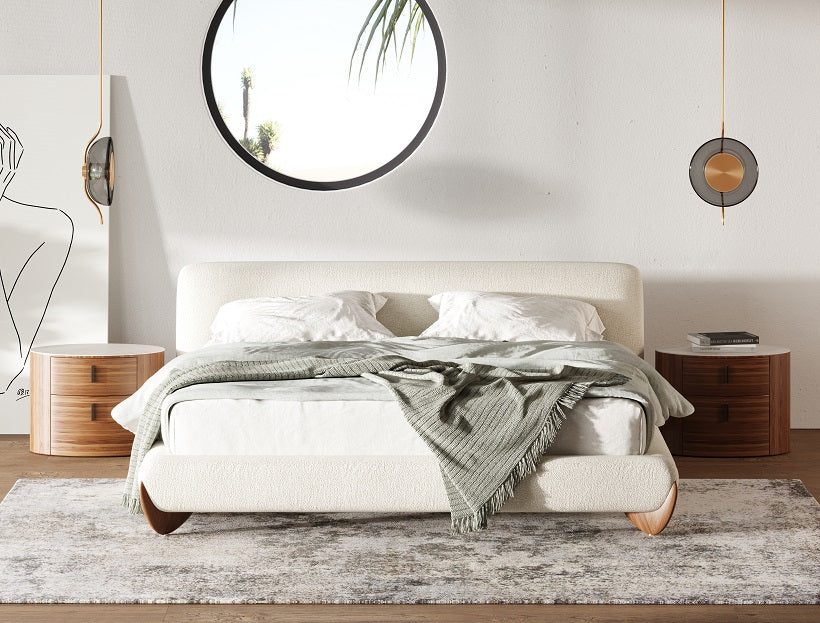 King size Contemporary Cream Fabric and Walnut  Bed-eastern